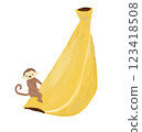 Illustration of a monkey riding on a banana 123418508