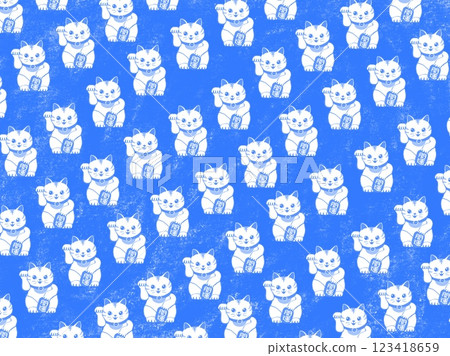 A background illustration of lots of cute beckoning cat patterns on a blue background! A background illustration of lots of cute beckoning cat patterns on a blue background! 123418659