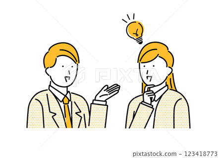 Image illustration of a businessman giving an explanation and a female customer who has an idea 123418773