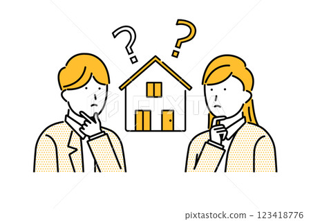 Illustration of a young couple having doubts about building a house 123418776