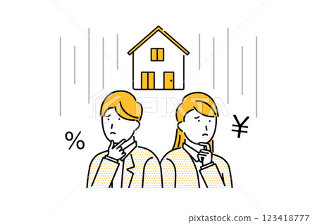 Illustration of a young couple feeling anxious about their new home 123418777