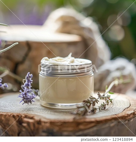 Cosmetic cream in a glass jar. Skin care concept. Background for beauty products 123418894