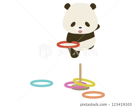 微笑的熊貓在玩套圈遊戲 微笑的熊貓在玩套圈遊戲 123419103