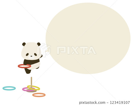 熊貓在玩套圈遊戲。帶有對話泡泡 123419107