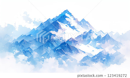 白色背景下雄偉的雪山的水彩畫 123419272