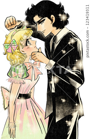 The usual lovey-dovey scenes of young couples in Showa era girls' manga, with the chin grab and wall push The usual lovey-dovey scenes of young couples in Showa era girls' manga, with the chin grab and wall push 123419311