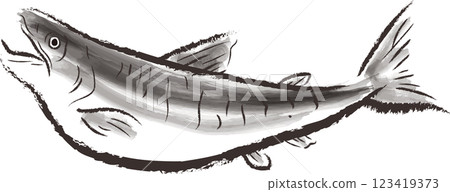 Salmon illustration in sumi-e style 123419373