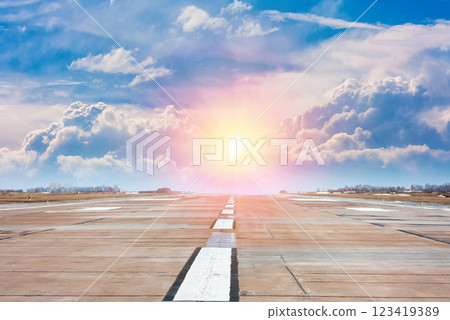 Airport runway in the evening sun light Airport runway in the evening sun light 123419389