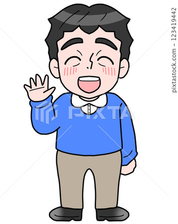 一位中年男子高興地揮手的插圖 一位中年男子高興地揮手的插圖 123419442