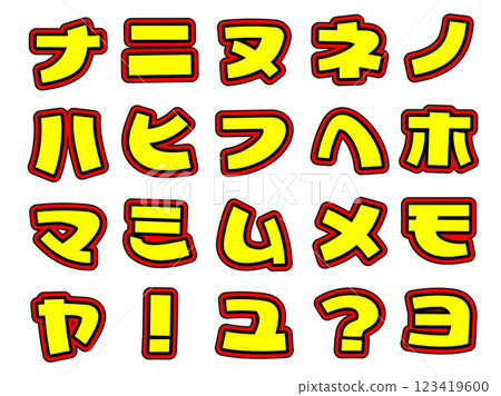 Eye-catching yellow letters Katakana NA~YO Eye-catching yellow letters Katakana NA~YO 123419600