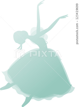 Mint green silhouette of ballerina, gradation, ballet, Giselle's Village Girl 123419699