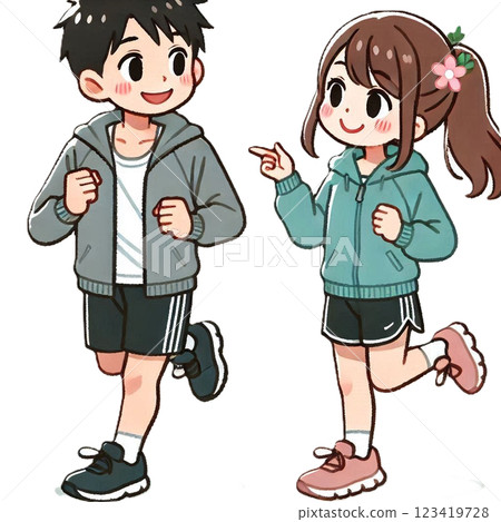 A simple and cute illustration of a couple of men and women enjoying running (no background) 123419728
