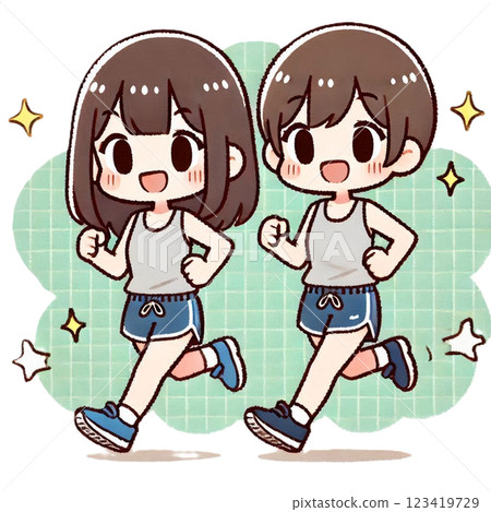 一對男女享受跑步的簡單可愛插圖（無背景） 123419729