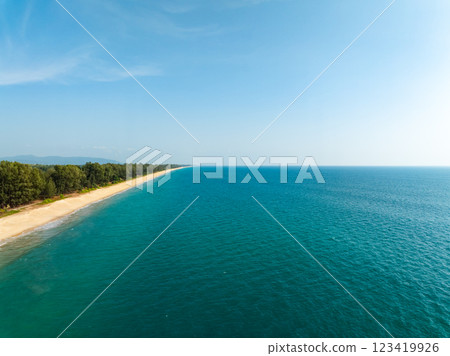 Aerial view of beautiful sea in summer season sky background,Drone view Waves water surface texture on sunny tropical ocean in Phuket island Thailand 123419926