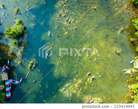 Aerial view top down Drone view over swamp or lake,Amazing nature view in the morning at Klong root lake Krabi Thailand Aerial view top down Drone view over swamp or lake,Amazing nature view in the morning at Klong root lake Krabi Thailand 123419941