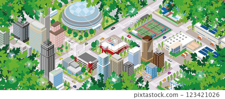 Fresh green cityscape illustration. Isometric illustration. 123421026
