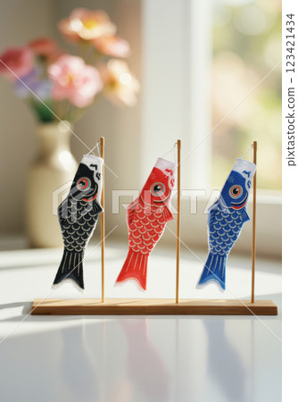Miniature decoration of three carp streamers (AI-generated image) 123421434