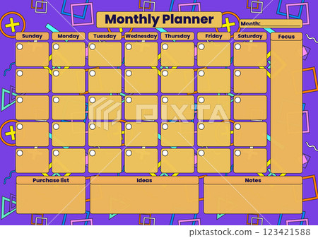 Colorful Monthly Planner Template with Geometric Background 123421588