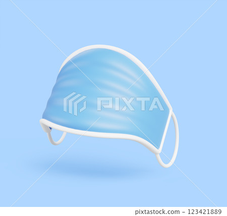 3d blue medical face mask isolated render icon. Protective surgical mask, defense against virus, bacteria, coronavirus infection, dust and allergen. Medicine and health care concept. 3D illustration 123421889