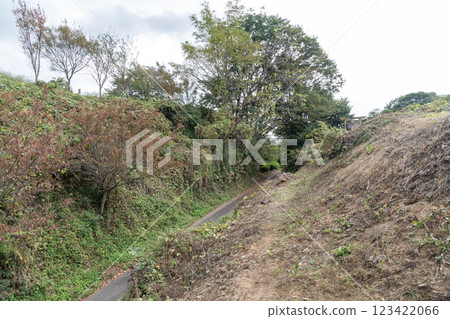 Kitakumai Castle: The large moat separating the main castle from the first western bailey 123422066