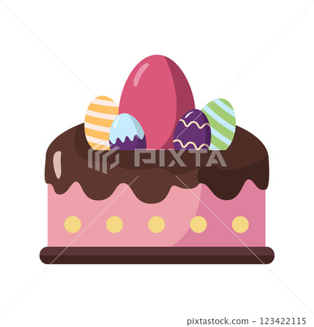 Chocolate Easter cake with colorful eggs on white background. Chocolate Easter cake with colorful eggs on white background. 123422115