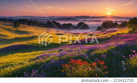Terraced rice stained in a morning glow 123422735