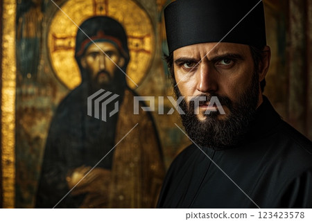 Sacred icon: A portrait of Saint Josaphat, capturing the revered image of this martyr and bishop, symbolizing faith and devotion, that reflect the spiritual significance of his life and legacy. 123423578