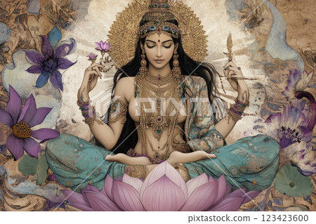 Divine presence: Portrait of Goddess Sita celebrated during Rama Navami, Dussehra, and Diwali, reflecting her integral role in these festivals honoring her strength and devotion. 123423600