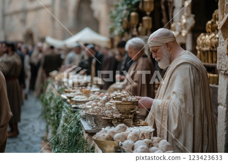 Classical roadways, A vivid portrayal of ancient Roman streets, emphasizing intricate layout and historical significance of urban design, commerce in ancient Rome vibrant society. 123423633