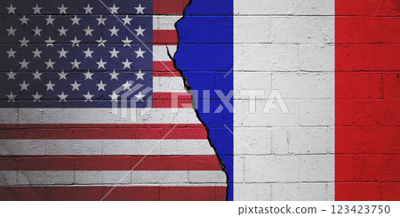 USA vs France - Cracked cinder block wall 123423750