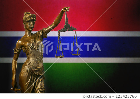 Lady Justice before a flag of Gambia 123423760
