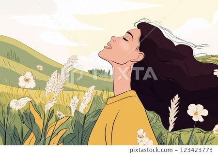 Allergy to plants concept: seasonal bloom, floral trigger, respiratory irritation, red eye, nasal sneeze, environmental factor, pollen spread, immune defense, sensitive symptom, spring condition. Allergy to plants concept: seasonal bloom, floral trigger, respiratory irritation, red eye, nasal sneeze, environmental factor, pollen spread, immune defense, sensitive symptom, spring condition. 123423773
