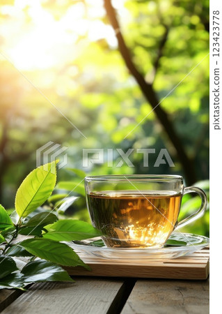 Healing brew: fragrant tea steeping , embodying warmth, comfort, and tranquility, inviting moments of reflection and connection through the ancient ritual of enjoying this cherished beverage. 123423778