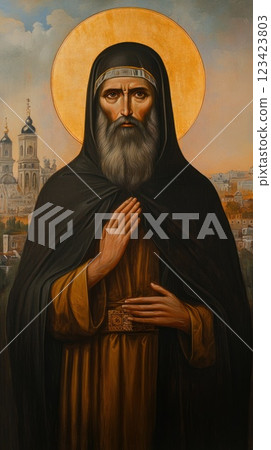 Sacred icon: A portrait of Saint Josaphat, capturing the revered image of this martyr and bishop, symbolizing faith and devotion, that reflect the spiritual significance of his life and legacy. 123423803