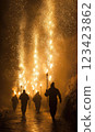 Fireworks night: Guy Fawkes Night, known for bonfires and dazzling fireworks across UK, 5 November, tradition rich in history, communal spirit, bringing people together in celebration. 123423862
