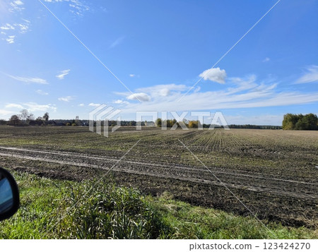 View of fields, rural landscape. Rural landscapes. traveling by car and side view from the window. View of fields, rural landscape. Rural landscapes. traveling by car and side view from the window. 123424270