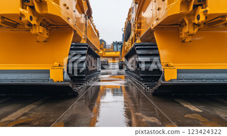 Industrial Machinery Equipment in Contrast, Yellow and Black Track Systems, Work Scene Industrial Machinery Equipment in Contrast, Yellow and Black Track Systems, Work Scene 123424322