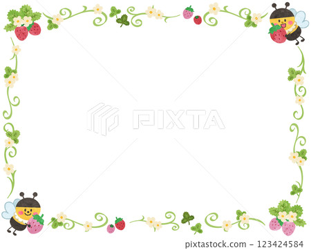 Cute frame illustration of strawberries and bees 123424584