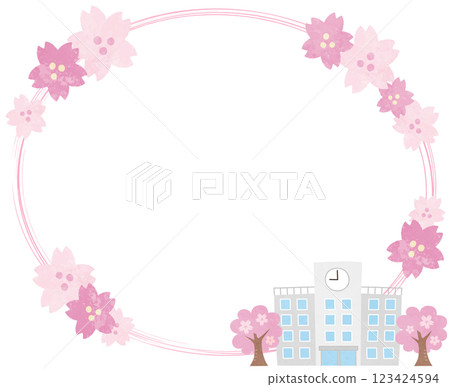 春天櫻花與學校框架圖 123424594