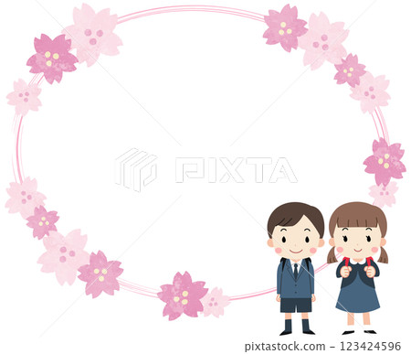 背著背包和櫻花的小學生的框架插圖 123424596