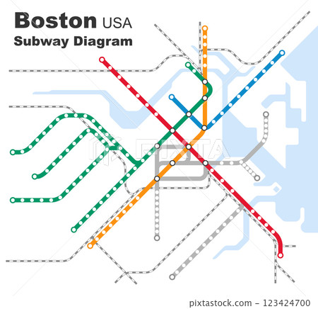 Layered editable vector illustration of the subway diagram of Boston,USA. 123424700
