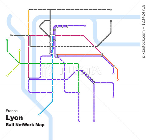 Layered editable vector illustration of Rail Network Map of Lyon,France Layered editable vector illustration of Rail Network Map of Lyon,France 123424719