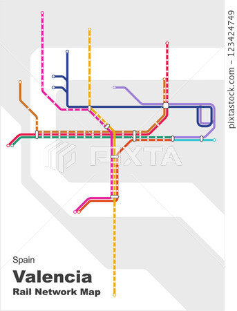 Layered editable vector illustration of Rail Network Map of Valencia,Spain Layered editable vector illustration of Rail Network Map of Valencia,Spain 123424749