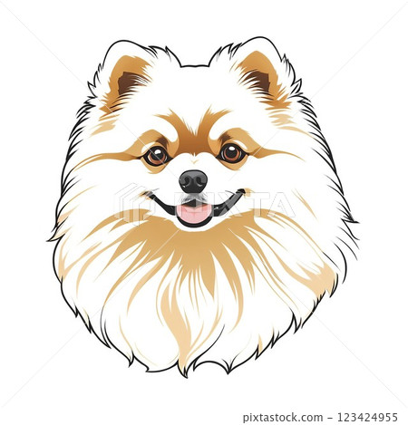 博美犬的臉部插圖，其特點是大而圓的眼睛 123424955