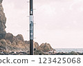 Electric pole installed on the coast Godzilla Rock 123425068