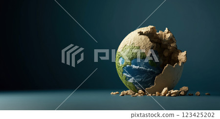 cracked Earth globe with textured surface on dark background cracked Earth globe with textured surface on dark background 123425202