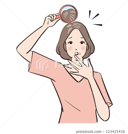 Adult woman with medium length hair suffering from hair problems 123425416