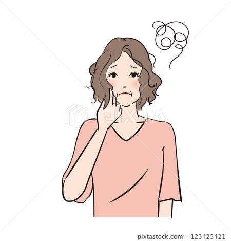 患有頭髮問題的中長頭髮的成年女性 患有頭髮問題的中長頭髮的成年女性 123425421