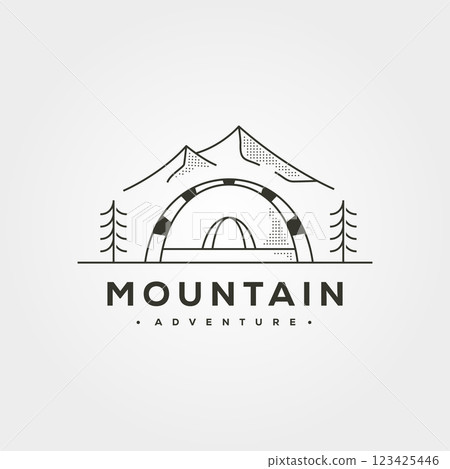 Dome tent outdoor logo vector minimalist illustration design, mountain camp logo design. Dome tent outdoor logo vector minimalist illustration design, mountain camp logo design. 123425446
