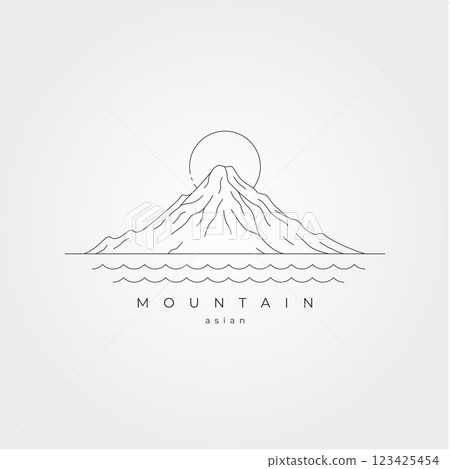 japanese mount fuji line art vector illustration design, sun and mount logo design. 123425454